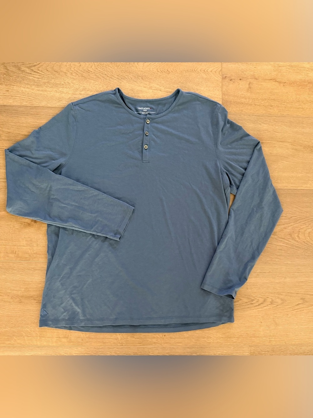 UNTUCKit Marastina Blue Long Sleeve Henley Shirt Large Cotton Tencel Stretch